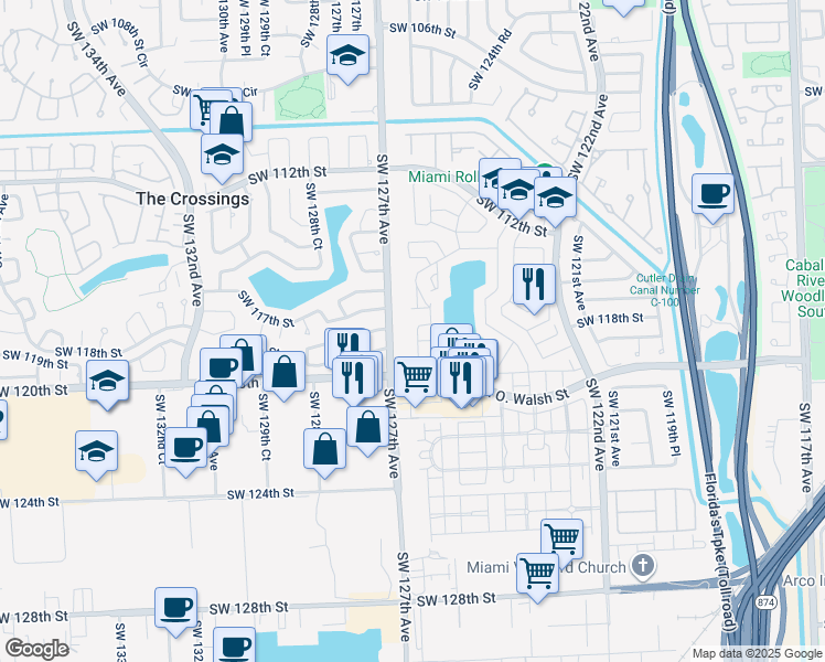 map of restaurants, bars, coffee shops, grocery stores, and more near 12562 Southwest 117th Lane in Miami