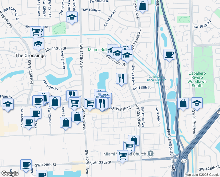 map of restaurants, bars, coffee shops, grocery stores, and more near 11650 Southwest 122nd Place in Miami