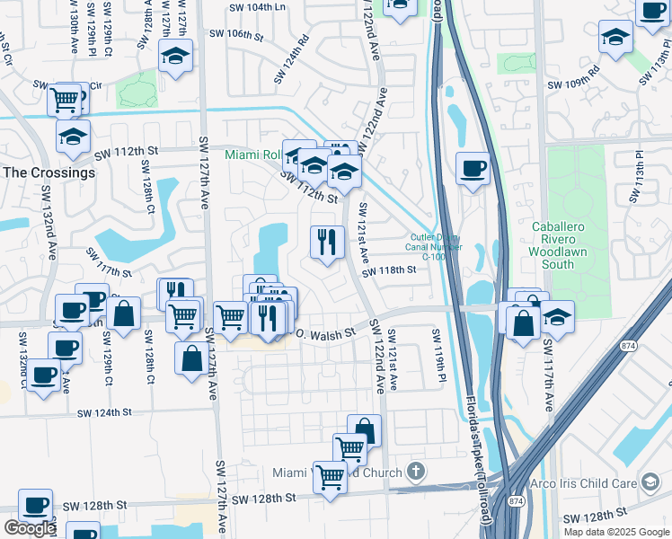 map of restaurants, bars, coffee shops, grocery stores, and more near 12235 Southwest 117th Terrace in Miami