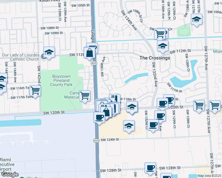 map of restaurants, bars, coffee shops, grocery stores, and more near 11714 Southwest 135th Place in Miami