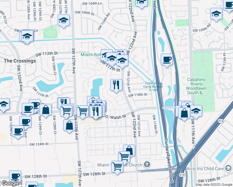 map of restaurants, bars, coffee shops, grocery stores, and more near 12246 Southwest 116th Lane in Miami