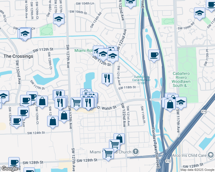 map of restaurants, bars, coffee shops, grocery stores, and more near 12246 Southwest 116th Lane in Miami