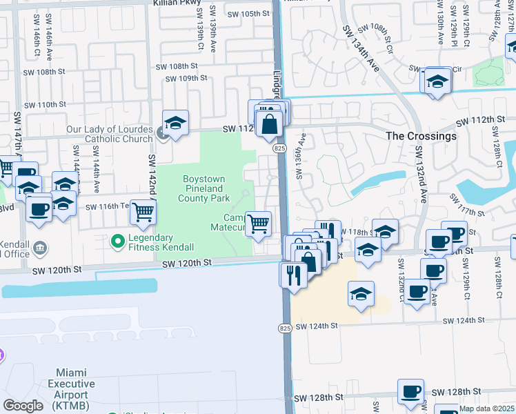 map of restaurants, bars, coffee shops, grocery stores, and more near 11685 Southwest 138th Avenue in Miami