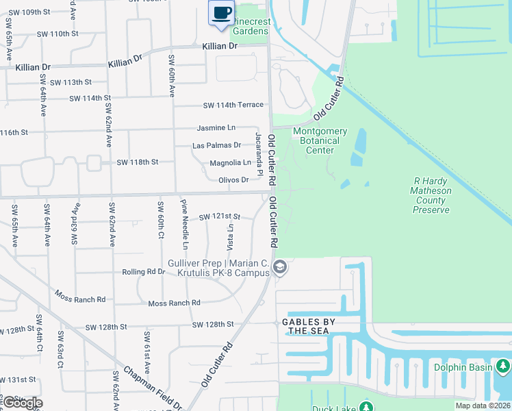 map of restaurants, bars, coffee shops, grocery stores, and more near 12000 Southwest 57th Avenue in Pinecrest