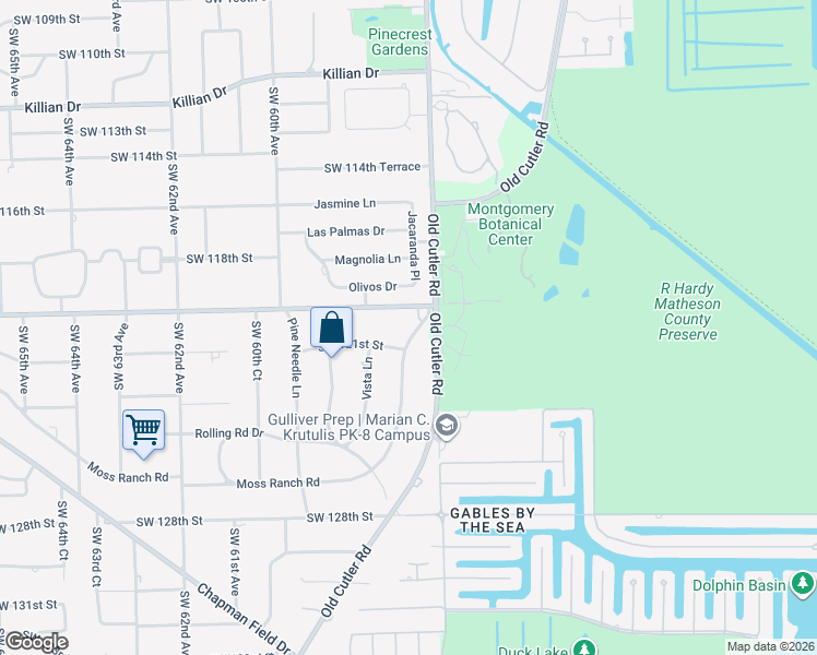 map of restaurants, bars, coffee shops, grocery stores, and more near 12000 Southwest 57th Avenue in Pinecrest