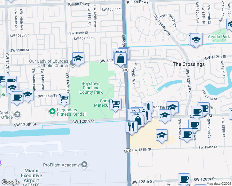 map of restaurants, bars, coffee shops, grocery stores, and more near 13780 Southwest 116th Terrace in Miami