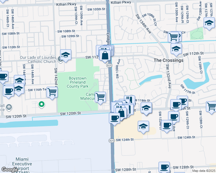 map of restaurants, bars, coffee shops, grocery stores, and more near 13752 Southwest 116th Lane in Miami