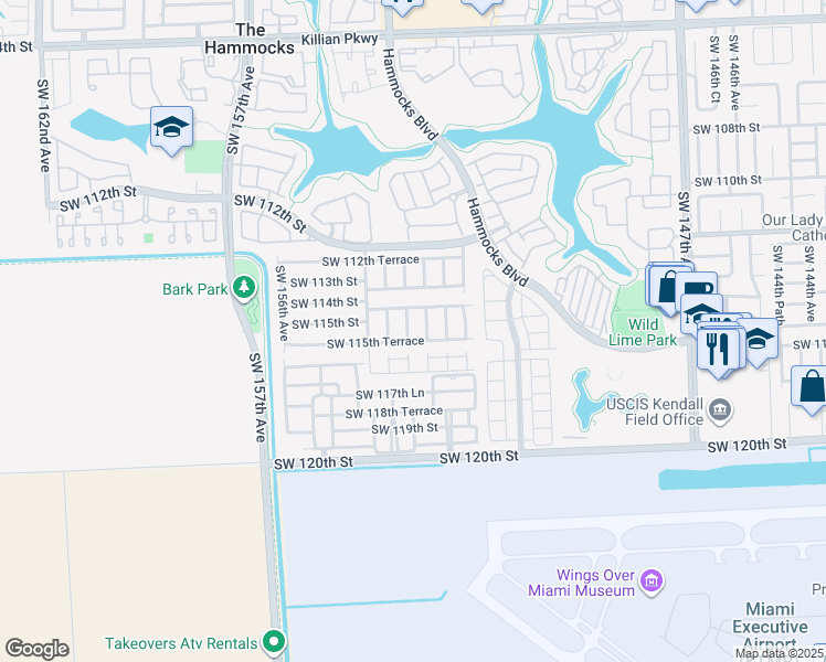 map of restaurants, bars, coffee shops, grocery stores, and more near 15354 Southwest 115th Terrace in Miami
