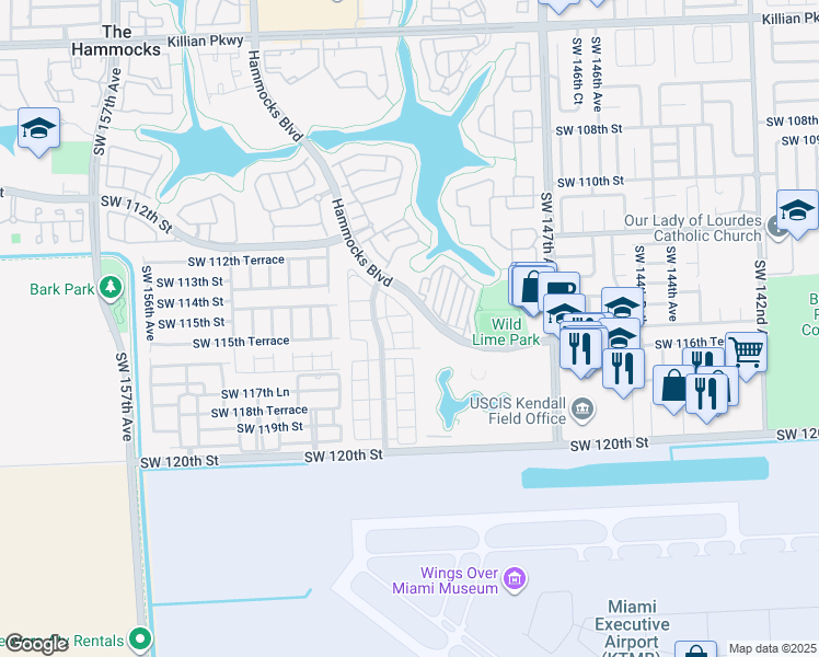 map of restaurants, bars, coffee shops, grocery stores, and more near 11587 Southwest 150th Place in Miami