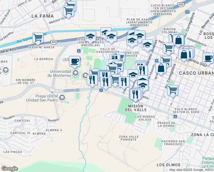 map of restaurants, bars, coffee shops, grocery stores, and more near 901 Avenida Alfonso Reyes in San Pedro Garza García