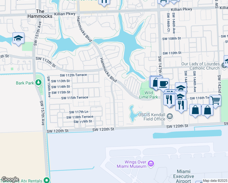map of restaurants, bars, coffee shops, grocery stores, and more near 11362 Southwest 151 Avenue in Miami