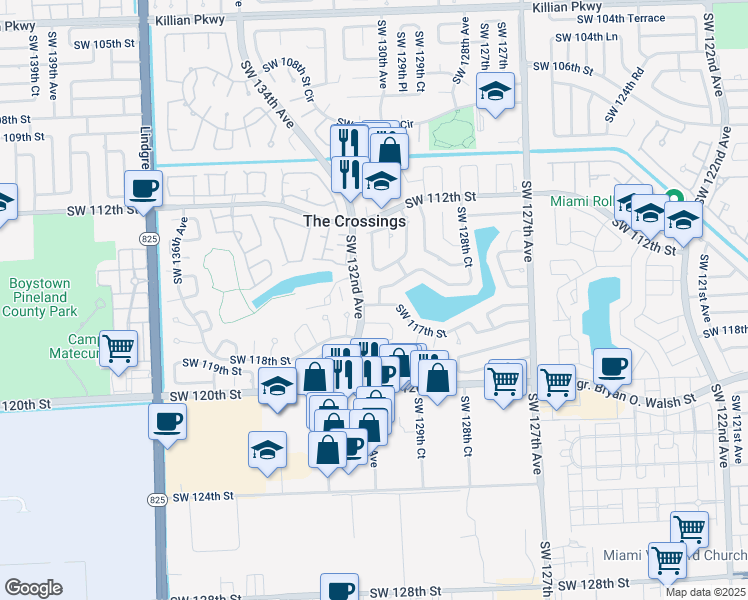map of restaurants, bars, coffee shops, grocery stores, and more near 13031 Southwest 116th Street in Miami