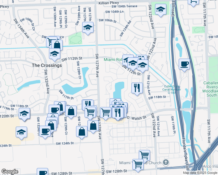 map of restaurants, bars, coffee shops, grocery stores, and more near 12446 Southwest 115th Terrace in Miami