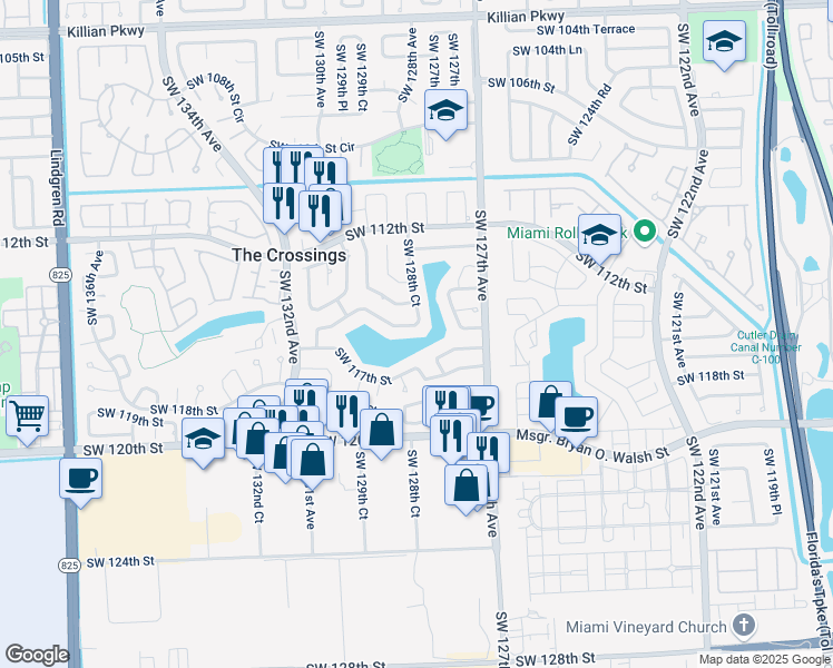 map of restaurants, bars, coffee shops, grocery stores, and more near 12850 Southwest 116th Street in Miami