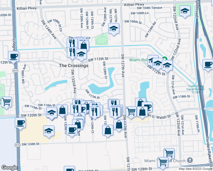 map of restaurants, bars, coffee shops, grocery stores, and more near 12850 Southwest 116th Street in Miami