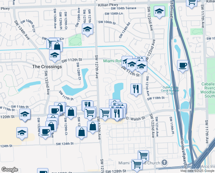 map of restaurants, bars, coffee shops, grocery stores, and more near 12446 Southwest 115th Terrace in Miami
