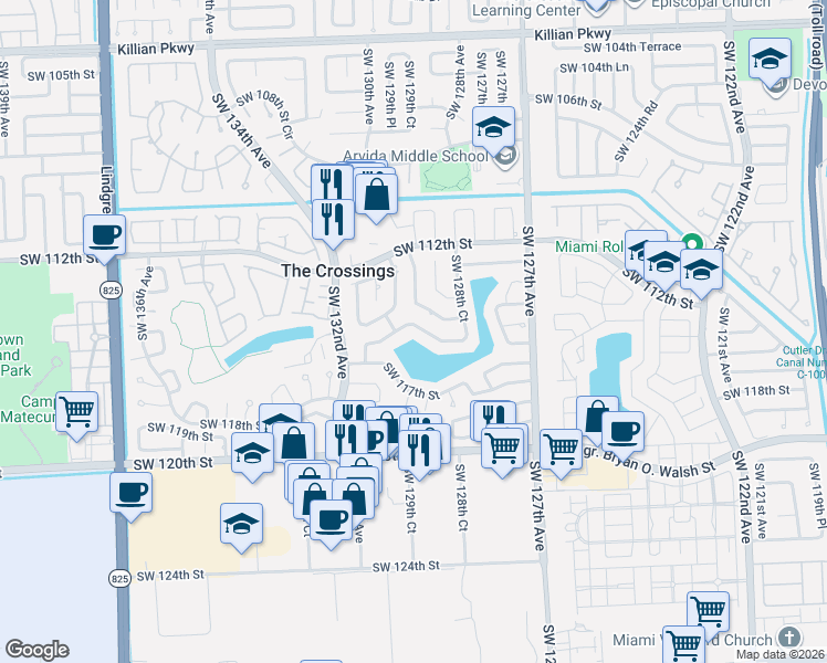 map of restaurants, bars, coffee shops, grocery stores, and more near 12950 Southwest 116th Street in Miami