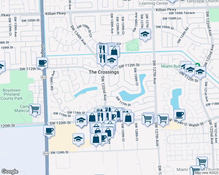 map of restaurants, bars, coffee shops, grocery stores, and more near 13031 Southwest 116th Street in Miami