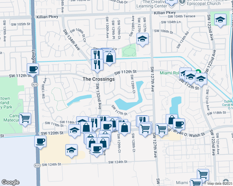map of restaurants, bars, coffee shops, grocery stores, and more near 11362 Southwest 129th Court in Miami