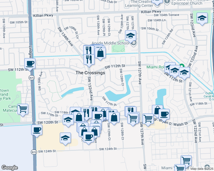 map of restaurants, bars, coffee shops, grocery stores, and more near 11362 Southwest 129th Court in Miami