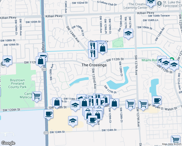 map of restaurants, bars, coffee shops, grocery stores, and more near 13252 Southwest 113th Terrace in Miami