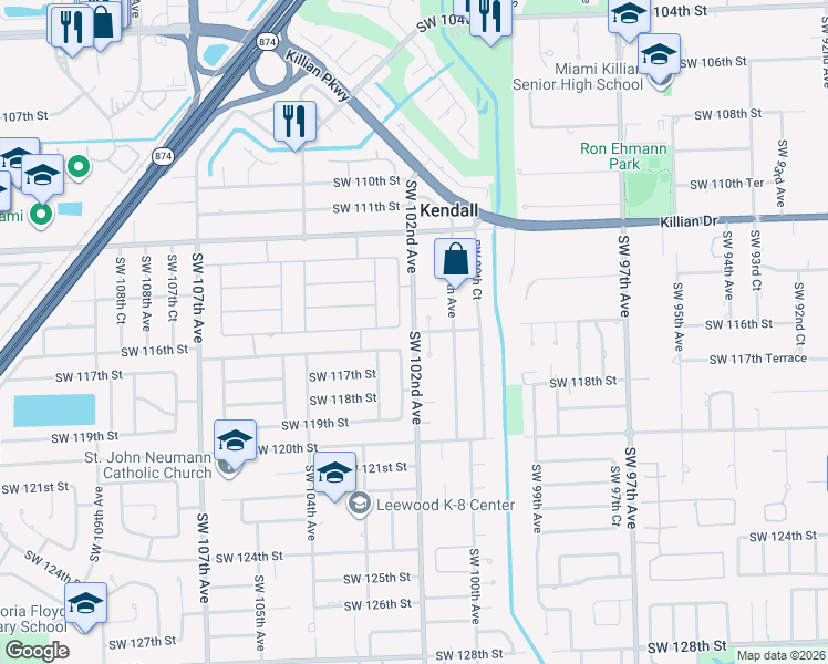 map of restaurants, bars, coffee shops, grocery stores, and more near 15081 Southwest 115th Terrace in Miami