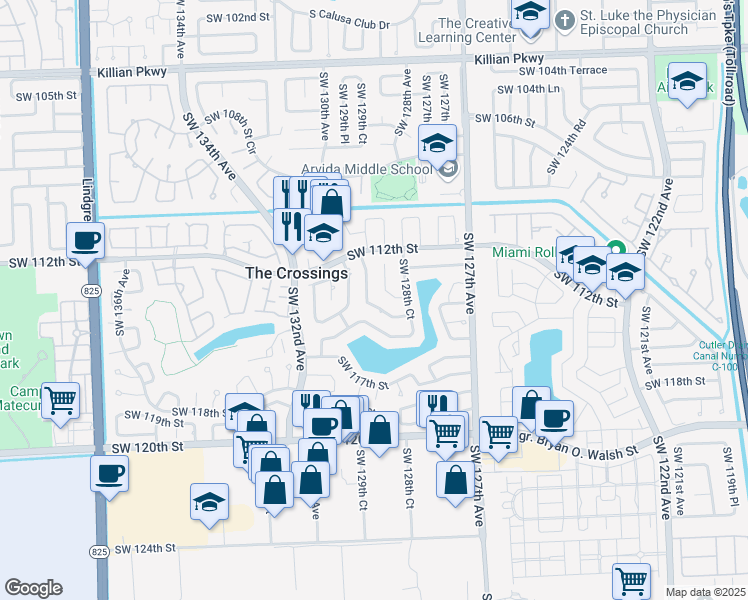map of restaurants, bars, coffee shops, grocery stores, and more near 11381 Southwest 129th Court in Miami