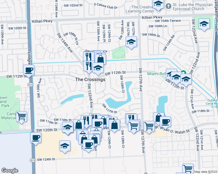 map of restaurants, bars, coffee shops, grocery stores, and more near 11362 Southwest 129th Court in Miami