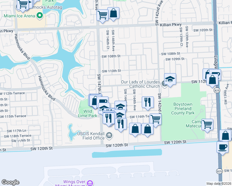 map of restaurants, bars, coffee shops, grocery stores, and more near 11310 Southwest 145th Avenue in Miami