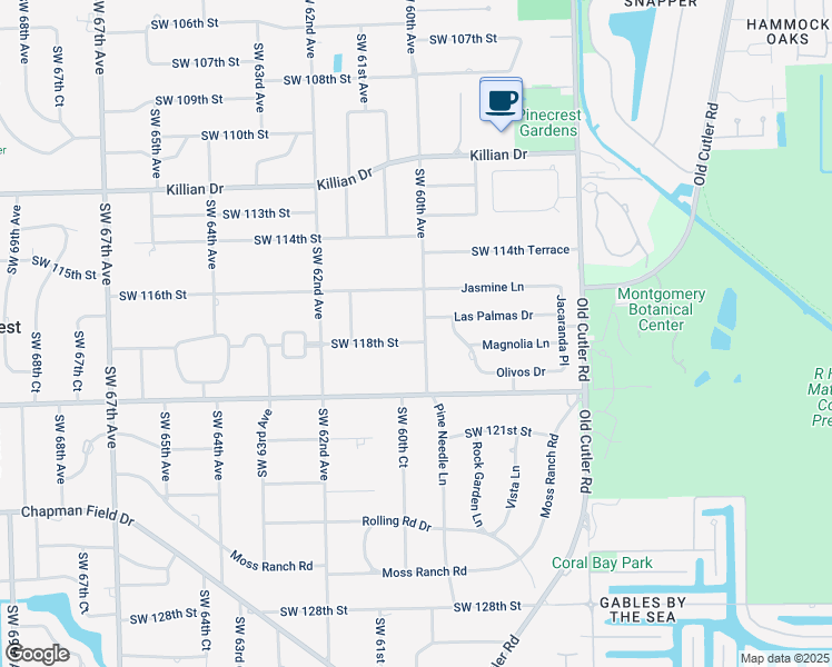 map of restaurants, bars, coffee shops, grocery stores, and more near 11760 Southwest 60th Avenue in Miami
