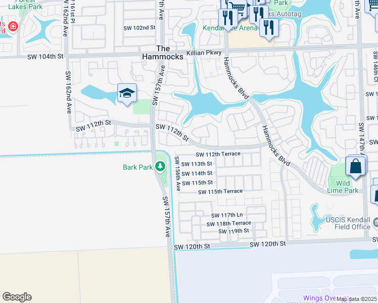 map of restaurants, bars, coffee shops, grocery stores, and more near 15481 Southwest 112th Terrace in Miami