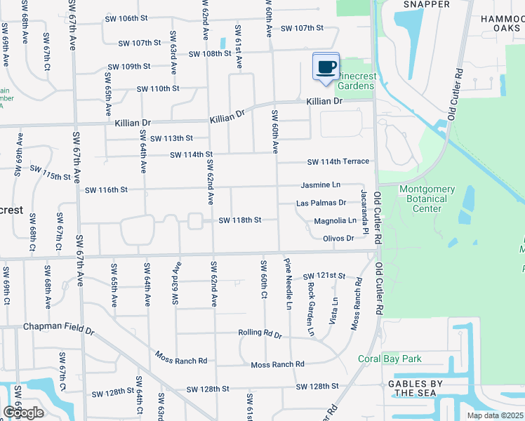 map of restaurants, bars, coffee shops, grocery stores, and more near 11760 Southwest 60th Avenue in Miami