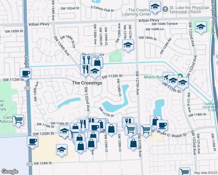 map of restaurants, bars, coffee shops, grocery stores, and more near 11362 Southwest 129th Court in Miami