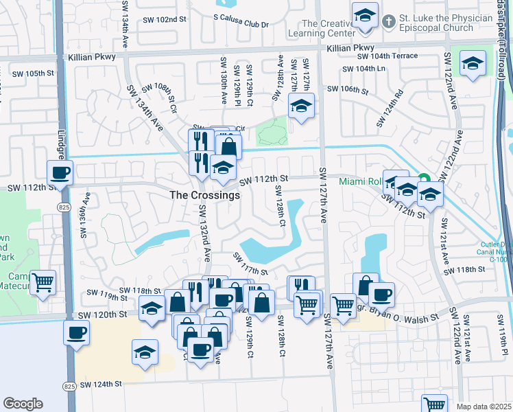 map of restaurants, bars, coffee shops, grocery stores, and more near 11362 Southwest 129th Court in Miami