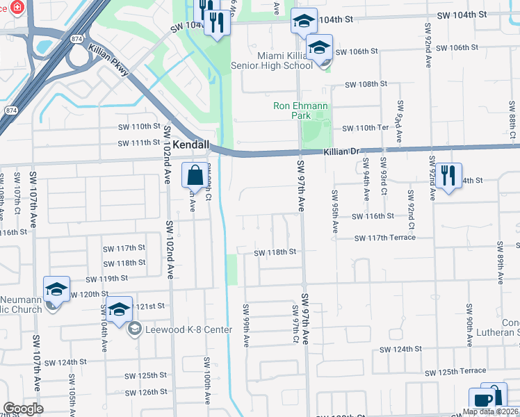 map of restaurants, bars, coffee shops, grocery stores, and more near 9831 Southwest 115th Terrace in Miami