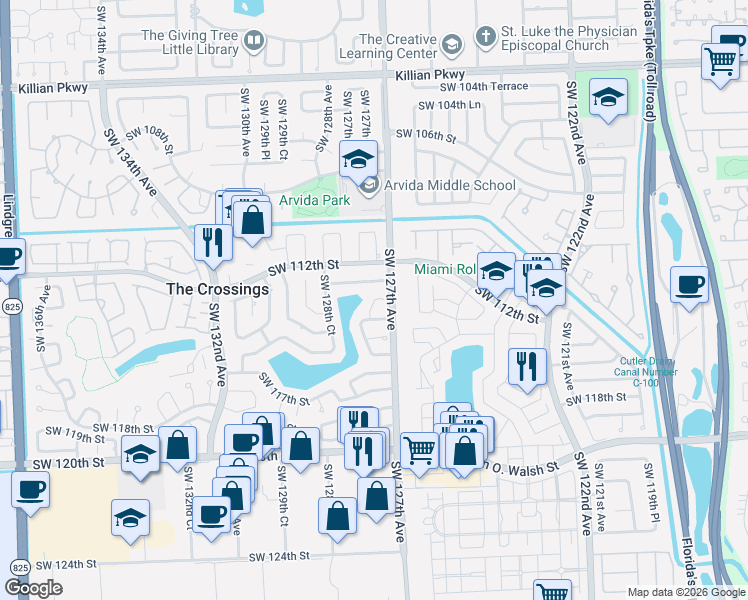 map of restaurants, bars, coffee shops, grocery stores, and more near 35 Southwest 114th Terrace in Miami