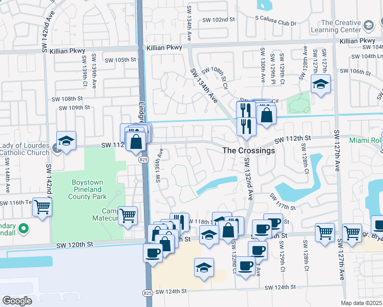 map of restaurants, bars, coffee shops, grocery stores, and more near 13381 Southwest 112th Lane in Miami