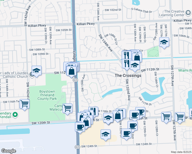 map of restaurants, bars, coffee shops, grocery stores, and more near 13381 Southwest 112th Lane in Miami