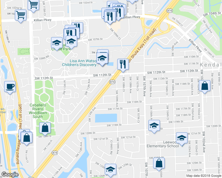 map of restaurants, bars, coffee shops, grocery stores, and more near 13378 Southwest 114th Street in Miami