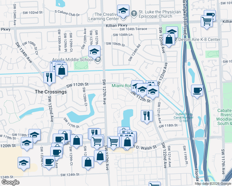 map of restaurants, bars, coffee shops, grocery stores, and more near 11205 Southwest 125th Place in Miami