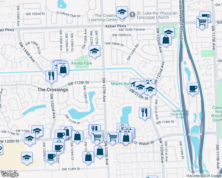 map of restaurants, bars, coffee shops, grocery stores, and more near 11205 Southwest 125th Place in Miami
