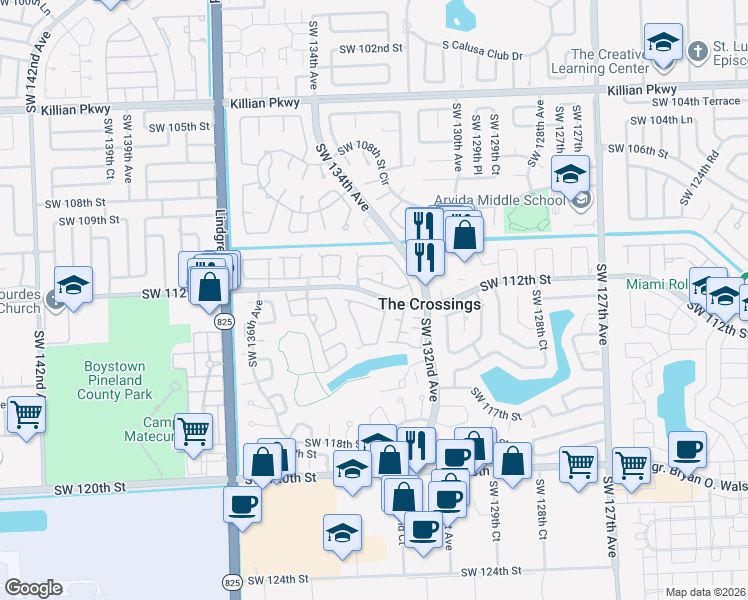 map of restaurants, bars, coffee shops, grocery stores, and more near 13236 Southwest 111th Terrace in Miami