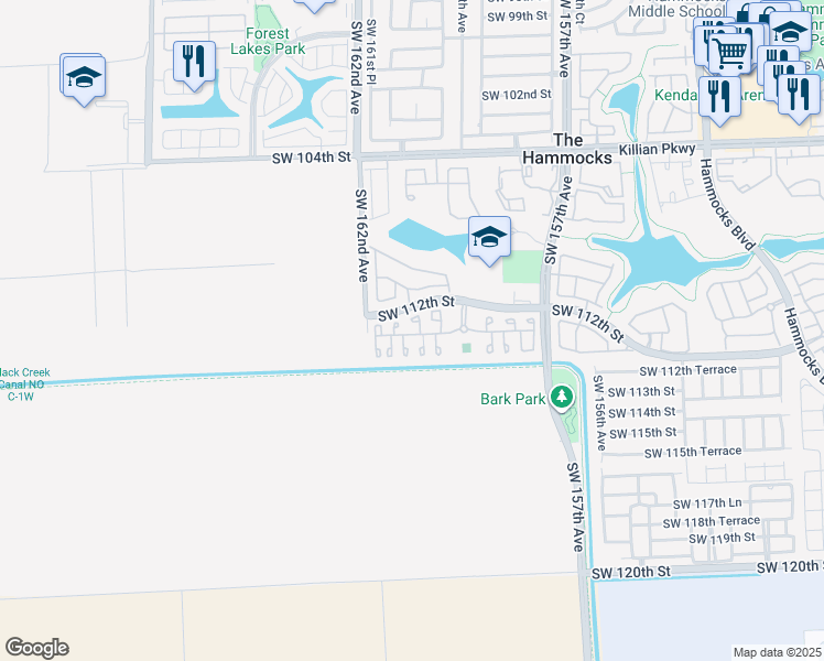 map of restaurants, bars, coffee shops, grocery stores, and more near 11266 Southwest 160th Court in Miami