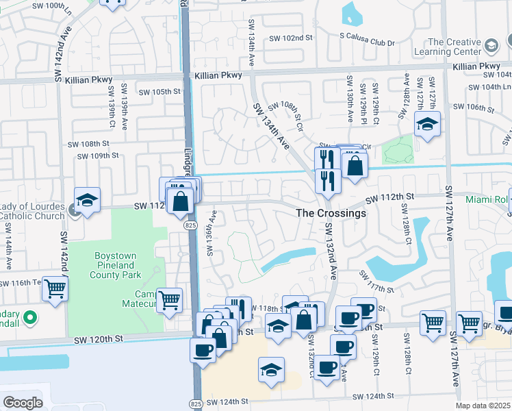 map of restaurants, bars, coffee shops, grocery stores, and more near 13381 Southwest 112th Lane in Miami