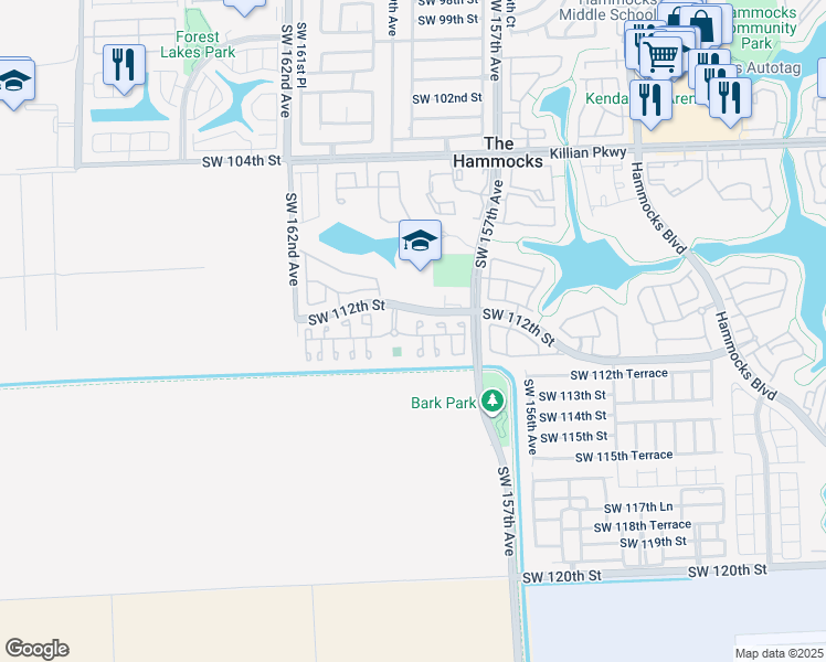 map of restaurants, bars, coffee shops, grocery stores, and more near 11286 Southwest 159th Avenue in Miami