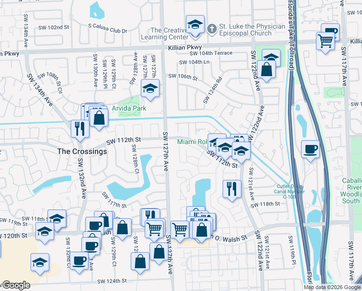map of restaurants, bars, coffee shops, grocery stores, and more near 11205 Southwest 125th Place in Miami