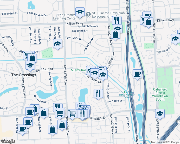 map of restaurants, bars, coffee shops, grocery stores, and more near 12309 Southwest 111th S Canal Street Road in Miami