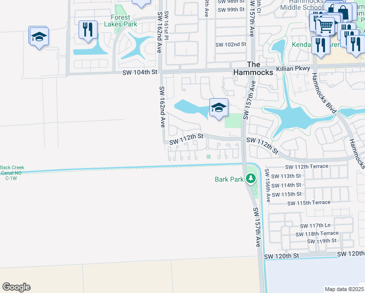 map of restaurants, bars, coffee shops, grocery stores, and more near 11266 SW 160th Ct in Miami