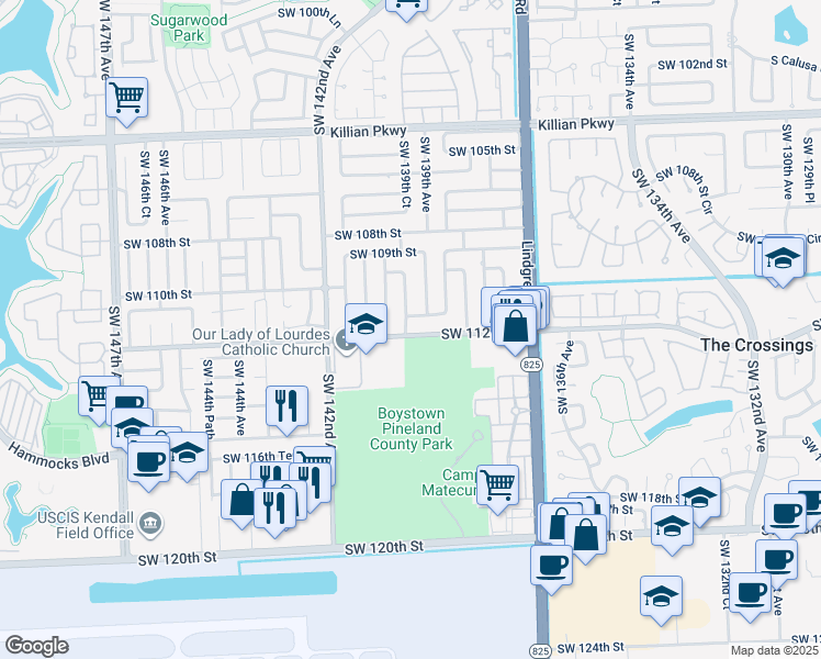 map of restaurants, bars, coffee shops, grocery stores, and more near 13921 Southwest 112th Street in Miami
