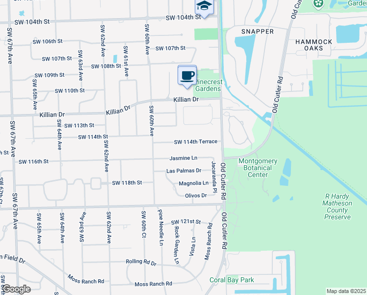 map of restaurants, bars, coffee shops, grocery stores, and more near 5845 Southwest 114th Terrace in Miami